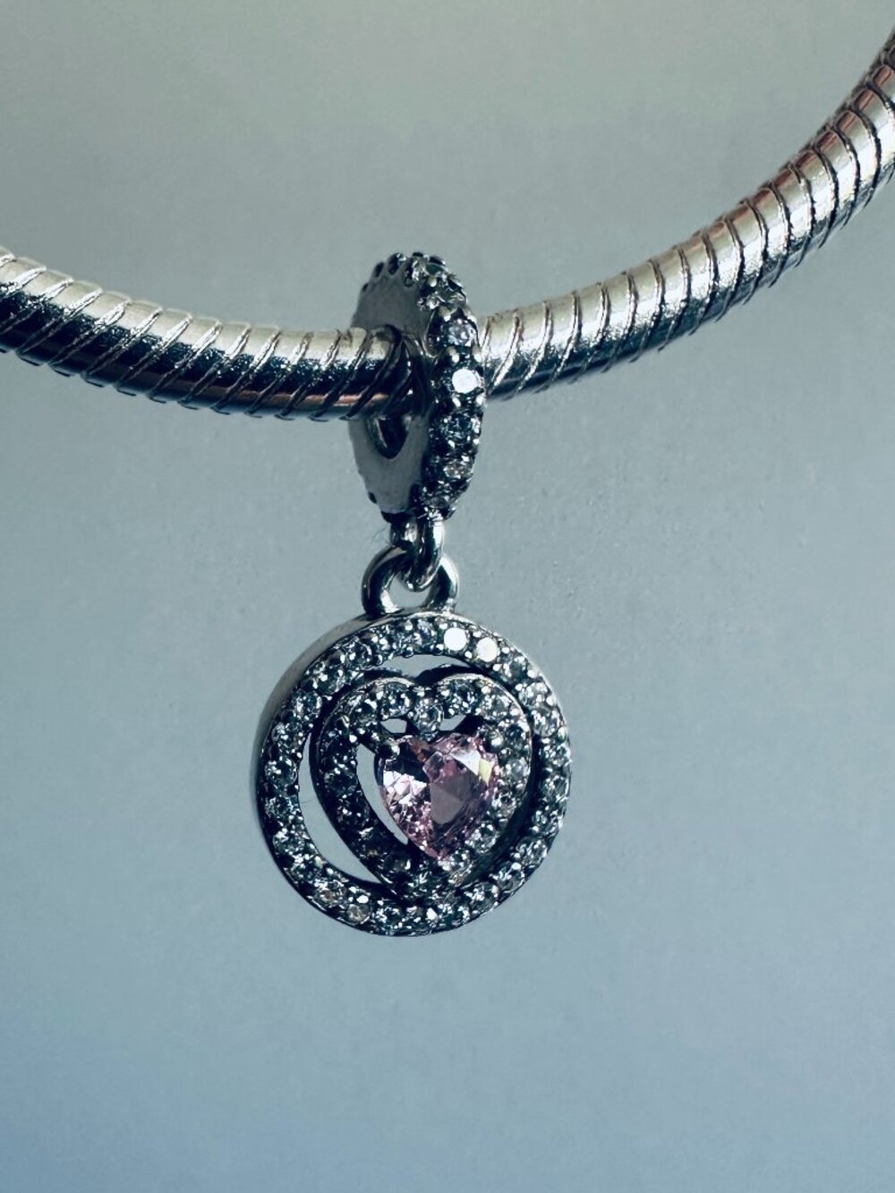 NEW Authentic Pandora Sparkling Double Halo Heart Dangle Charm /Pandora Bracelet